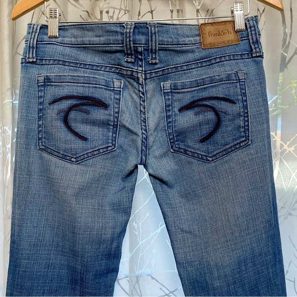 Vintage FRANKIE B. Signature f logo pockets Low Rise Bell bottom flare blue jean - Picture 5 of 13